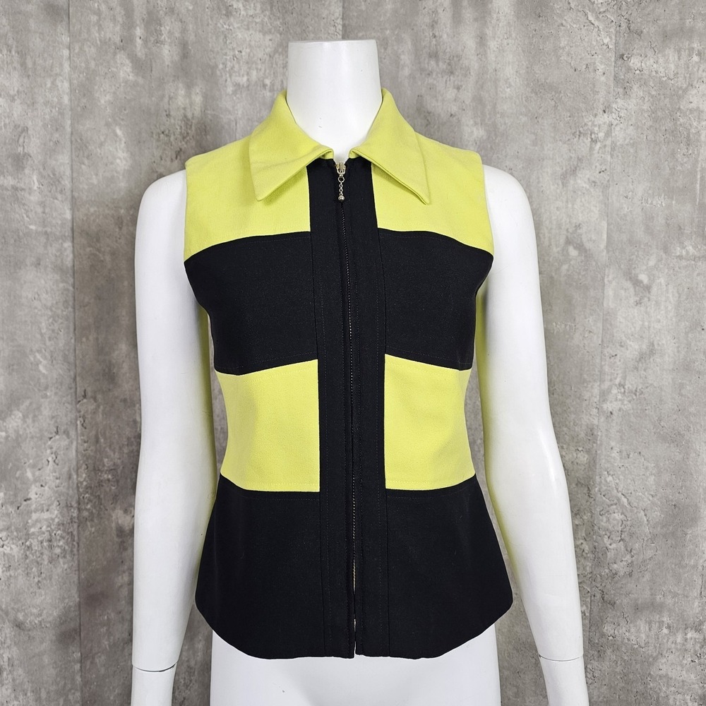 Vintage 90s Sunny Names 2P Lime Green Black Colorblock Zip Front Sleeveless Vest